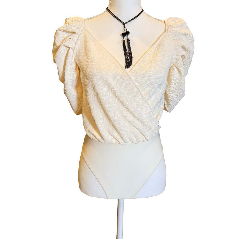 Express Puff Sleeve Wrap Bodysuit Cream Size XS